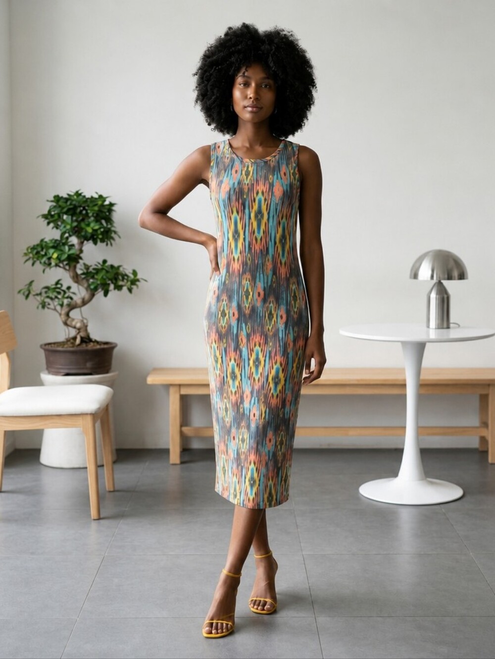 French Atmosphere Ikat Knit Midi Dress Size M/L